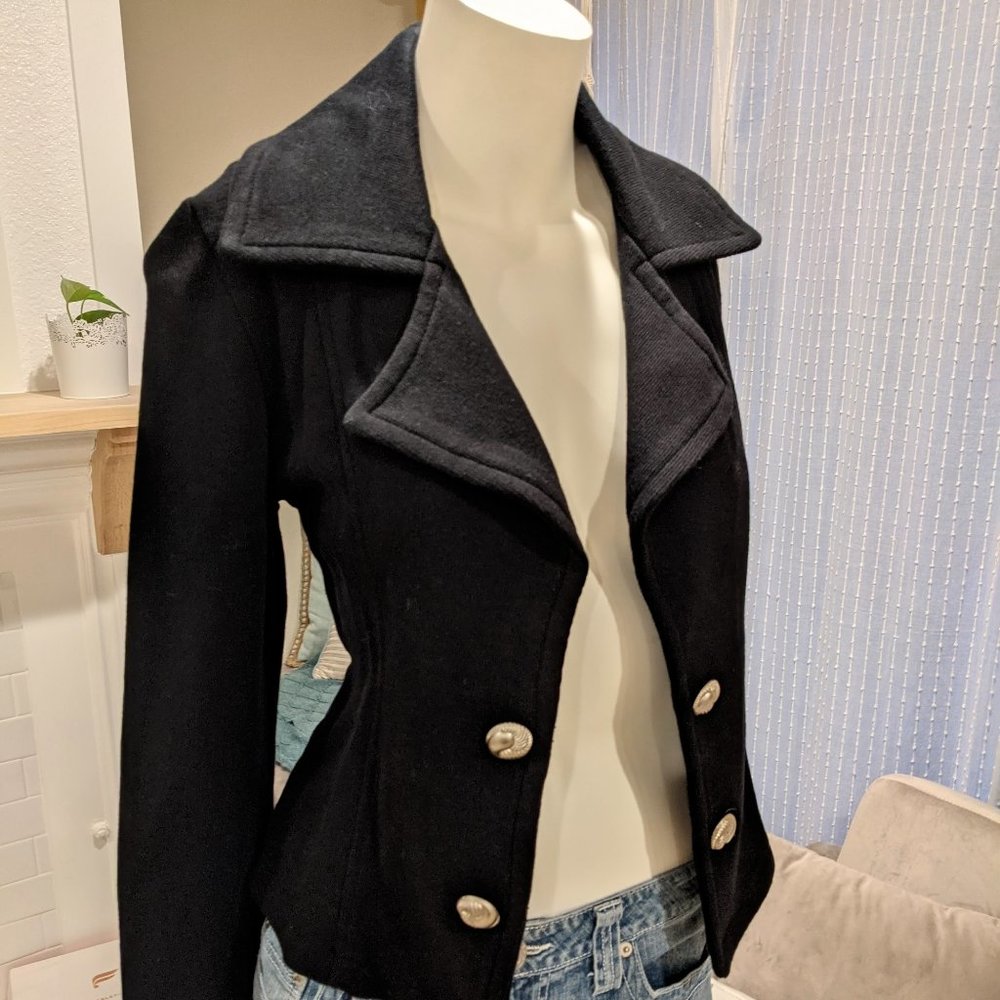 Black Single Breasted Blazer Jacket Silver Buttons
